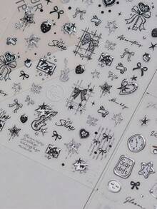 1 Sheet Of Metal Nail Art Luxury Sticker, Hand Account Silver, Hot Girl Nail Charm Sticker, Love, Sweet And Cool, Blackberry Nail Art Accessory DIY Nail Stickers - Multicolor - View 1