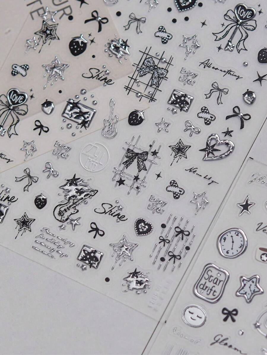 1 Sheet Of Metal Nail Art Luxury Sticker, Hand Account Silver, Hot Girl Nail Charm Sticker, Love, Sweet And Cool, Blackberry Nail Art Accessory DIY Nail Stickers - Multicolor - View 1