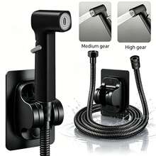 Matte Black Handheld Bidet Sprayer Set, High Pressure Spray Head, Adjustable Water Modes, 1.5m Stainless Steel Hose And Drill-Free Wall Mount Bracket, Suitable For Bathroom, Toilet - Spray Gun - View 2