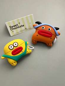1Pc 3D Cute Big Mouth Monster Silicone Earbuds Case With Plastic Ring Hook, Shockproof Protective Cover Compatible For AirPods2/1/3/4 & Pro/Pro2/Pro3, Portable For Airport Travel Daily Commute & Outdoor, Funny Cartoon Monster Style Earphone Accessory - Multicolor - View 1
