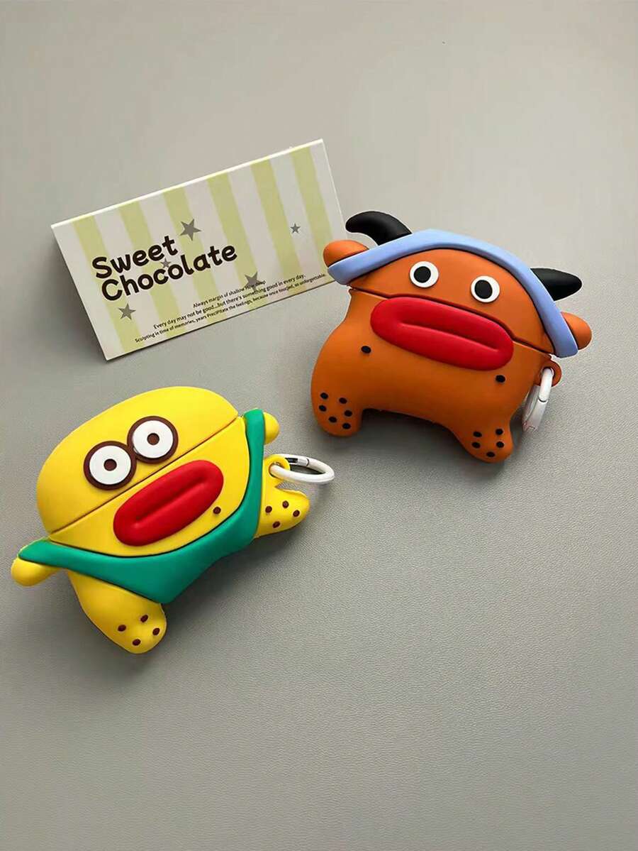 1Pc 3D Cute Big Mouth Monster Silicone Earbuds Case With Plastic Ring Hook, Shockproof Protective Cover Compatible For AirPods2/1/3/4 & Pro/Pro2/Pro3, Portable For Airport Travel Daily Commute & Outdoor, Funny Cartoon Monster Style Earphone Accessory - Multicolor - View 1