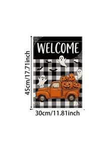 Halloween Garden Flag, "Welcome" Pumpkin Truck & Spooky Stacked Pumpkins Flag, Double-Sided Yard Sign, Outdoor Autumn & Halloween Decor - A - View 4