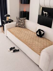 One-Piece Solid Color Chenille Sofa Cushion, Modern Minimalist Style, Thickened Quilted Design, Brushed Plush Silicone Backing For Non-Slip Sofa Cover, Straight-Line Sofa Cover, Comfortable And Soft, Suitable For All Seasons, Not Easy To Fade Or Deform, Cat-Proof And Pet-Friendly, Provides All-Around Protection For Your Sofa, Wear-Resistant And Durable, Warm In Autumn And Winter, Suitable For Living Room And Bedroom Sofa Covers. - Khaki - View 3