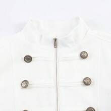 Autumn Women's Fashionable Metal Breasted Casual Commuting Jacket Elegant Ladies Slim Pocket Jacket Retro Streetwear - White - View 7