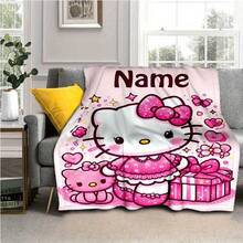 SANRIO 1 buah Selimut Bertema Hello Kitty - Nama yang Dapat Disesuaikan, Warna Utama Pink dengan Hati dan Teks Hello Kitty, Gaya Lucu dan Manis - Lembut dan Nyaman, Cocok untuk Sofa, Tempat Tidur, Tidur Siang di Kantor - Selimut Nyaman Sepanjang Musim, Hadiah Rumah, Hadiah Ulang Tahun, Hadiah Natal, Hadiah yang Dipersonalisasi. - MultiWarna - View 16