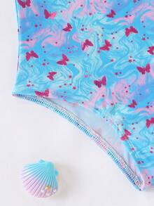 Cute Spaghetti Strap Ruffle 2 Pieces Bathing Suit For Girls 4-8 Years Old, Butterfly Print For Pool, Beach & Hot Spring - Baby Blue - View 5