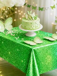 Sparkling Aluminum Film Tablecloth, Shimmering Waterproof Disposable Table Cover, Ideal For Party Decor For Baby Shower, Gender Reveal, Birthday - Green - View 5
