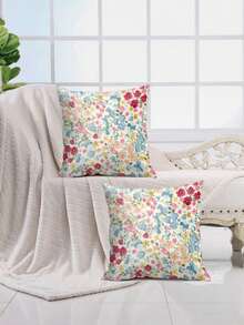 1/2個清新馬卡龍花卉抱枕套，多色小花與綠葉組合圖案，百搭窗台沙發裝飾靠墊，不含枕芯 - 彩色 - 查看 6
