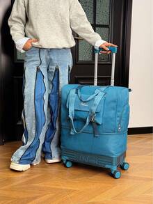 Foldable Travel Bag With Wheels And Telescopic Handle, Large Capacity Clothing Bag, Detachable Wheels And Handle Weekend Bag, Overnight Bag, Luggage Bag, Portable Cover, Rolling Bag, Short-Distance Business Travel Bag, Oxford Fabric Maternity Travel Bag, Suitable For Travel, Vacation, Back To School, Tourism, Dormitory, College Students, High School Students - Black - View 10