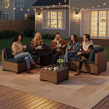 Bealife 7-Piece Outdoor Sectional Patio Furniture Set, PE Rattan Outdoor Furniture Patio Conversation Set With Cushions And Glass Coffee Table For Outdoor, Patio, Yard - Black - View 4