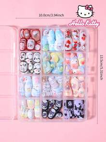 Sanrio Hello Kitty 288片/組（12款混搭設計）短方型法式穿戴式假指甲，可愛3D Hello Kitty、Kuromi、Cinnamoroll、Pompompurin圖案設計，完美貼合壓克力假指甲套組，適合女孩日常與派對美甲 - 彩色 - 查看 5