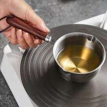 Stainless Steel Mini Soup Pot, Multifunctional Cooking Pot, Oil Splash Pot, Butter Pot, Household Hot Oil Special, Kitchen Oil Pouring And Burning Tool, Wooden Handle Hanging Rope Sauce, With Pouring Port - 500ML - View 3