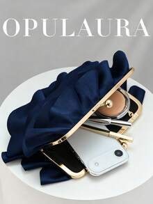 OpulAura 女士精緻迷人花瓣宴會手拿包，荷葉邊設計晚宴手提包，晚禮服搭配包，適用於婚禮/度假/正式派對/舞廳及其他場合，附鍊條，花瓣造型隨機發貨 - 藏蓝色 - 查看 3