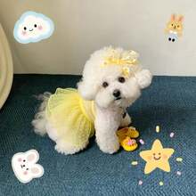 Summer New Breathable Mesh Dress, Small Dog Teddy Bichon Pet Cat Camisole Dress - Yellow - View 11