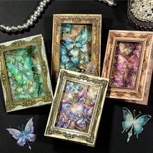 Vintage European Oil Painting Style Butterfly Sticker Set, Gold Foil Edge, PET Waterproof, 20pcs High Transparency Planner Decoration Stickers, Scrapbooking Collage DIY Materials - Multicolor - View 2