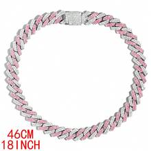Hip Hop Cuban Link Chain Necklace For Men Women, Iced Out Rhinestone Pink White Miami Chain, Unisex Bling Jewelry Gift - Silver - View 7