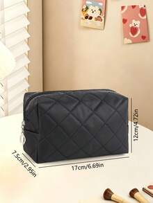 1 Stück einfarbige gesteppte Diamantmuster Damen Make-up Tasche, weicher hautfreundlicher Stoff mit gestepptem Diamantdesign, einfach und elegant; große Kapazität Reise Make-up Tasche, perfektes Geschenk für Mädchen, multifunktionale Beauty-Tool Aufbewahrungstasche. - Verschiedenfarbig - Übersicht 8