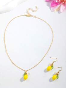 Set Kalung dan Anting Liontin Bunga Lemon 3pcs/Set, Hadiah Liburan untuk Teman dan Sahabat Terbaik - Gaya 13 - View 2
