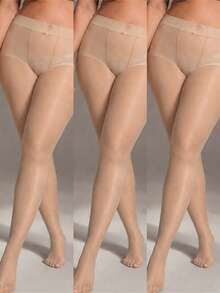 GNIM HL 1/3 Pairs Plus Size Solid Tights Pantyhose For Women High Waist Sheer Stockings For Ladies Dress Office/Daily - Apricot - View 8