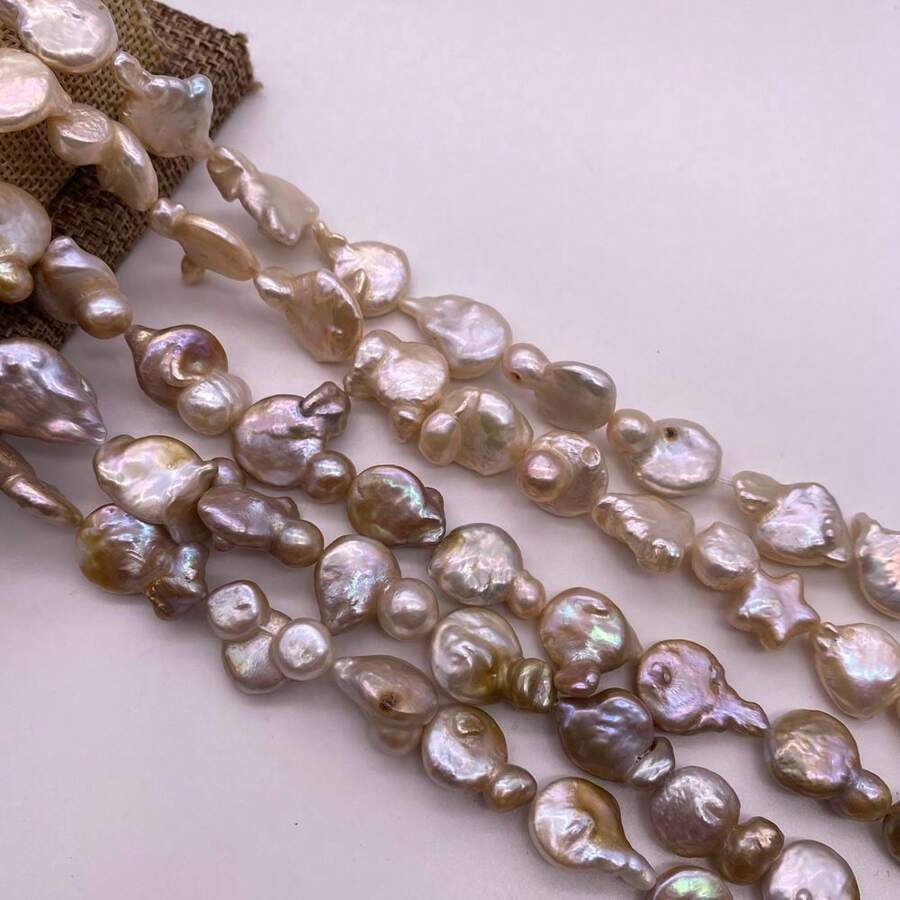 12-14mm 淡桃粉色不對稱淡水珍珠 DIY 配飾 1 串 長度 38cm/14.96inch, 孔徑 0.9mm - 淺粉色 - 查看 1