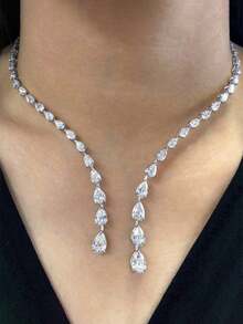 1 chiếc vòng cổ choker điều chỉnh được hình lá lấp lánh sang trọng thời trang, phụ kiện váy dạ tiệc - Những giọt nước bạc - Xem 4