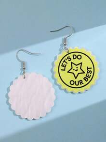1 Pair Let's Do Our Best Star Earrings, Fun Style Accessories, Fluorescent Color And Slogan Design With Vibrant Energy For Women - Multicolor - View 4