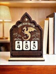 Wooden Book Reading Counter Sign With Dragon Pattern, Home Library Reading Tracker Decor, Book Lover Gift, Suitable For Librarians, Readers, Teachers, Bookshelf Decor Wall Art - Reading Counter - View 1