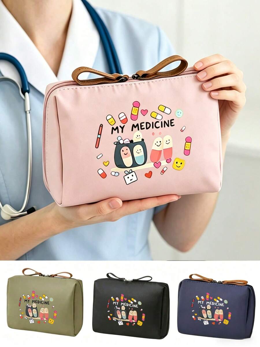 1pc Portable Pill Bag, Compact Pill Box And First Aid Kit, Pill Pattern Themed Makeup Bag, Convenient For Travel, Suitable For Daily/Outdoor/Travel Medication, Essential For Health-Conscious And Frequent Travelers, Must-Have Medical Accessory, Cute Cartoon Pill Bag, Multifunctional Fabric Pill Pouch, Portable Medical First Aid Kit - Multicolor - View 1