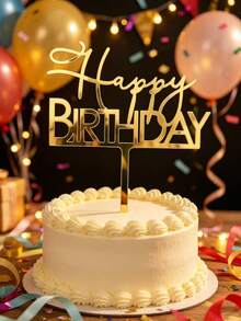 3件組 Happy Birthday 金色蛋糕插牌,金色亮片蛋糕裝飾,週年主題派對蛋糕裝飾用品 - styleE - 查看 3