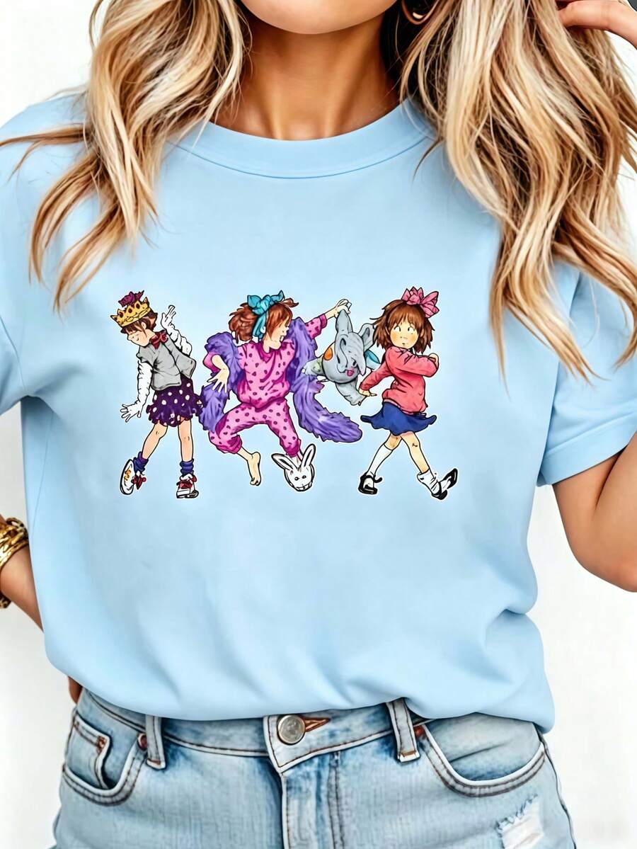 Junie B Teacher Shirt Junie B Jones Kindergarten Teacher T-Shirt Teacher Life T-Shirt Teacher Gift Women Round Neck Printed Camisa Pink - 淺藍色 - 查看 1