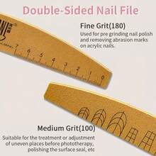 5-1pc Nail File Nail Polisher 100/180 Grit Washable, Wear-Resistant, Double-Sided With Scale And Nail Shape Template, Nail File Sandpaper Board Manicure Tool And Nail Polishing File Suitable For Manicure Beginners And Nail Salons - Multicolor - View 3