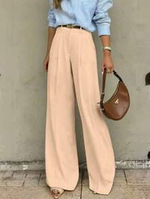 Straight-Leg, Wide-Legged Suit Trousers. Floor-Length. - 香檳色 - 查看 2