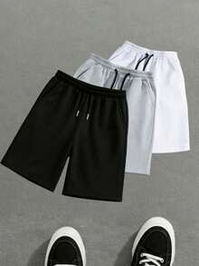 3pcs/Set Boys Hip-Hop Style Solid Color Loose Fit Shorts, Brand Oversized Sports Casual Summer Shorts Buy 1 Get 2 Free - Multicolor - View 1