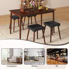 5-Piece Dining Table Set For 4 - Dining Table With 4 Upholstered Stools, Rubber Wood Legs, Space-Saving Dinette Table Set, Breakfast Nook Table Set For Living Room, Kitchen Table Chairs Set - Brown - View 6