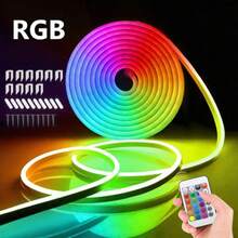 RGB 紅外線霓虹 LED 柔性燈條,聖誕臥室氛圍燈,電競裝飾,送給朋友和愛人的驚喜禮物,派對氛圍,24 鍵遙控變色燈條,節日室內/室外裝飾燈 1m/2m/3m/4m/5m - 彩色 - 查看 2