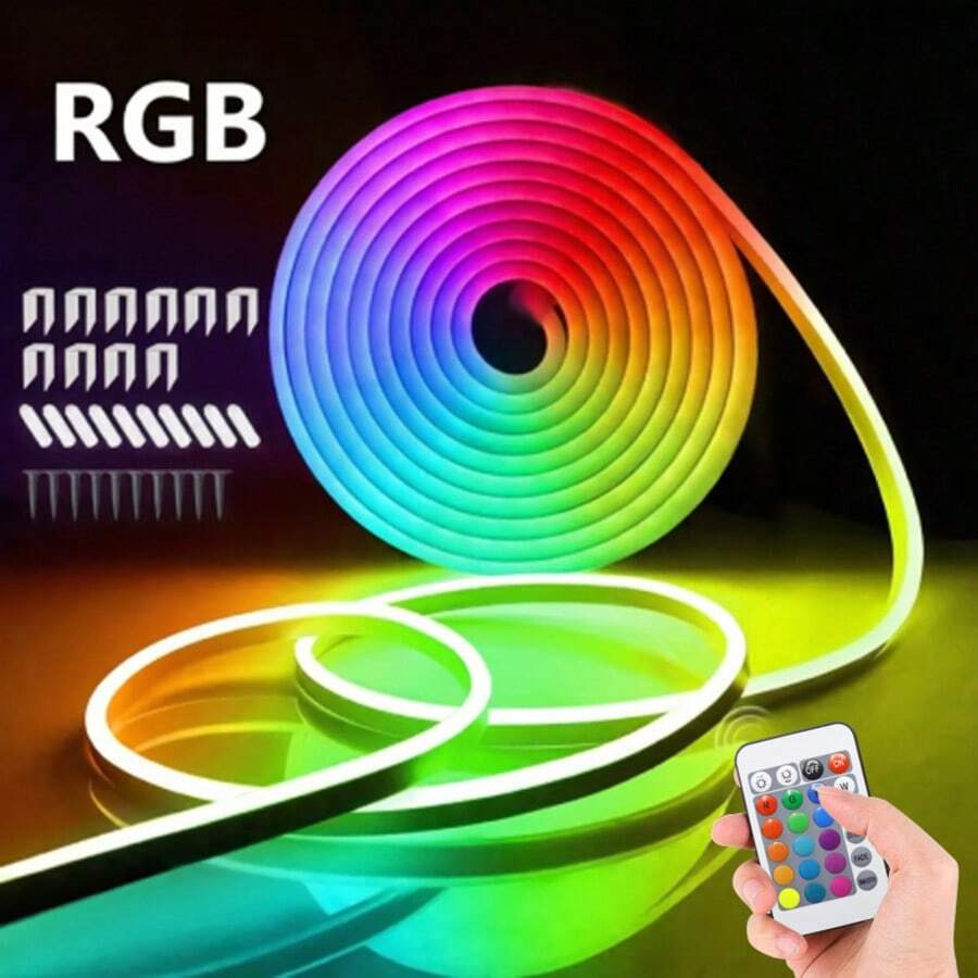 RGB 紅外線霓虹 LED 柔性燈條，聖誕臥室氛圍燈，電競裝飾，送給朋友和愛人的驚喜禮物，派對氛圍，24 鍵遙控變色燈條，節日室內/室外裝飾燈 1m/2m/3m/4m/5m
