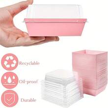 1-50pcs Pink & White Transparent Lid Food Containers - Suitable For Strawberries, Cookies, Cake Slices - PET Material Baking Containers, Suitable For Outdoor Use - Multicolor - View 4