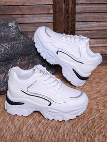 Hidkat Women's Chunky Sneakers 2025 Spring/Autumn New Thick Sole Platform Non-Slip Casual Shoes Versatile Outdoor Running Sports Shoes - 739 Black - View 6