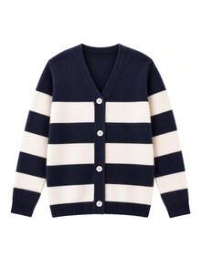 Cardigan Rajut Anak Perempuan dengan Kancing, Jaket Sweater Hangat Kasual - Navy Blue - View 3
