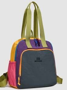 Convertible Color-Block Tote Backpack, Lightweight Water-Resistant Crinkle Nylon Multi-Purpose Casual Daypack For School, Commute, Outdoor Activities - Multicolor - View 13
