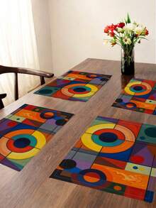 2 Pcs Colorful Geometric Circle Pattern Placemats Abstract Style Placemats Heat Resistant Easy Clean Washable Decorative Placemats Suitable For Kitchen Home Indoor Outdoor Tabletop Coffee Bar Dining Table Tea Party - Multicolor - View 3