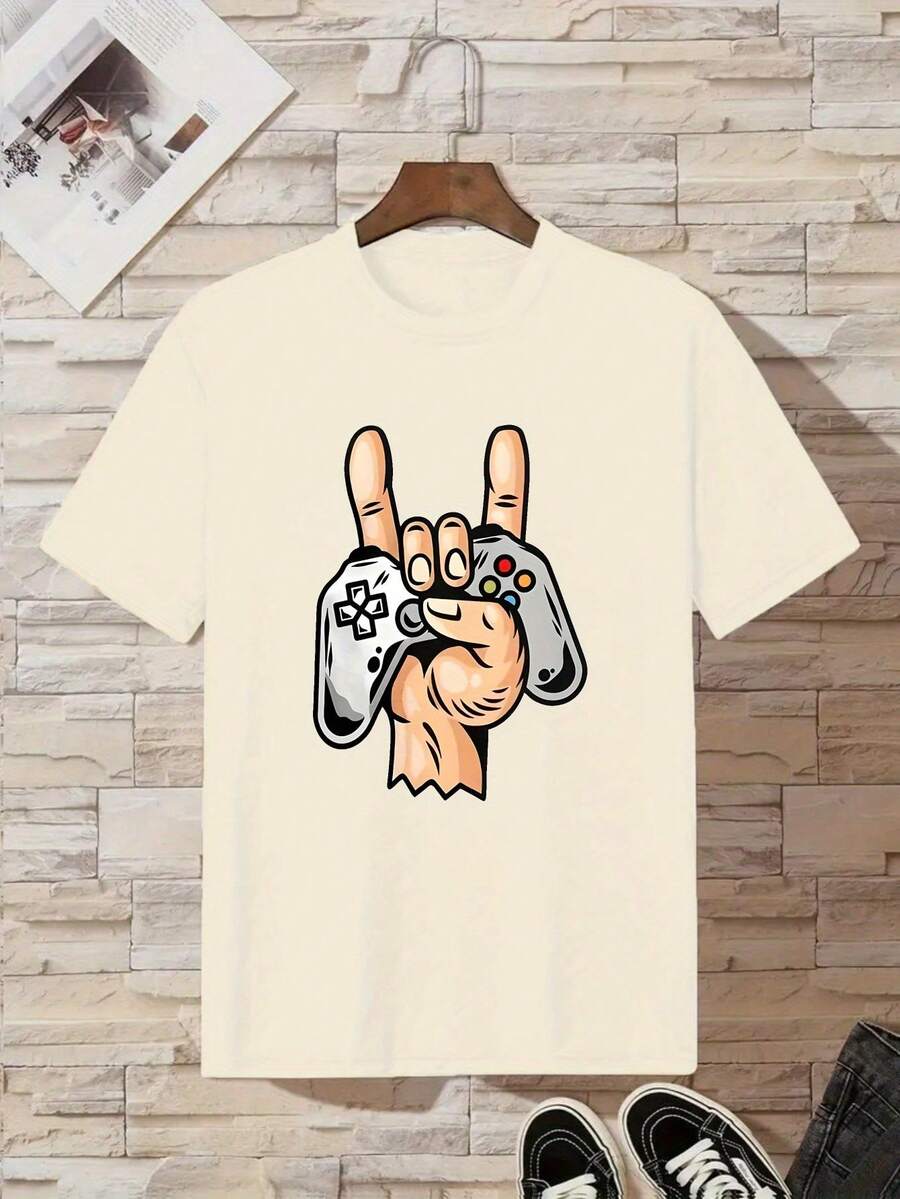 Pure Cotton T-Shirt For Boys With Video Game Controller Design - 杏色 - 查看 1