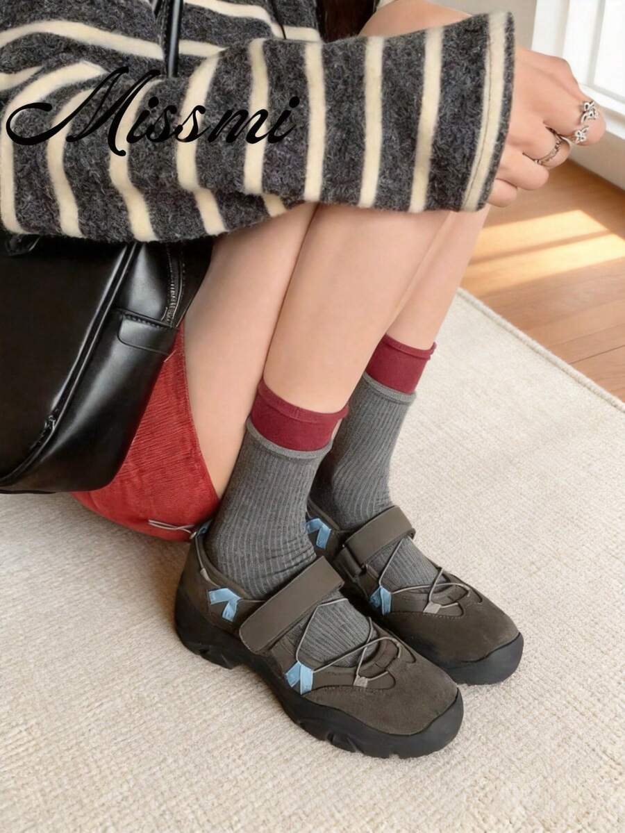 Giày thể thao múa ba lê thiết kế mới 2025 dành cho nữ, mùa thu, mùa thu, giày Mary Jane đế dày, giày bệt, giày Mary Jane - Cà phê nâu - Xem 1