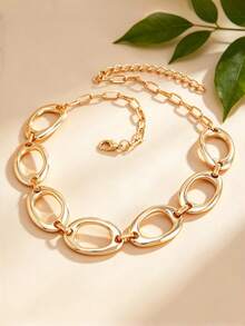 1 pieza Collar grueso asimétrico de estilo bohemio para vacaciones en la playa, acabado dorado mate, adecuado para el uso diario de mujeres (evitar la exposición prolongada a altas temperaturas, agua de mar, etc.) - Collar de cadena geométrica - Ver 3