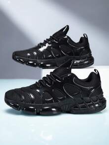 Men's Fashion Sneakers - Breathable And Comfortable, With Thick Sole Support, Lace-Up Low-Top Design, Suitable For Casual And Sports Wear, All Seasons - Black - View 4