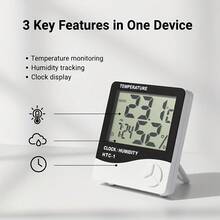 1pc Multifunctional Desktop Temperature & Humidity Clock, Black & White Minimalist Color Scheme, Square Body With Large Digital Display For Temperature, Humidity, Time & Alarm, Easy Operation, Suitable For Desk, Bedroom, Office, Back To School Season Purchase, Essential Practical Tool For Daily Office & Study - A - View 10