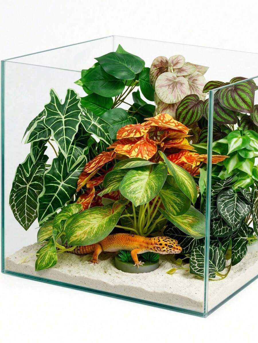 1件人造爬蟲類造景植物附吸盤，自然風格懸掛葉片，壁虎蜥蜴蛇類美學棲息地裝飾，易安裝攀爬藤蔓，兩棲類水族箱配件，寵物缸裝飾
