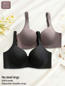 2 piezas Sujetadores con aros sin costuras de color negro y gris, sujetador inalámbrico con elevación y suavizado lateral transpirable para busto grande - Multicolor - Ver 11