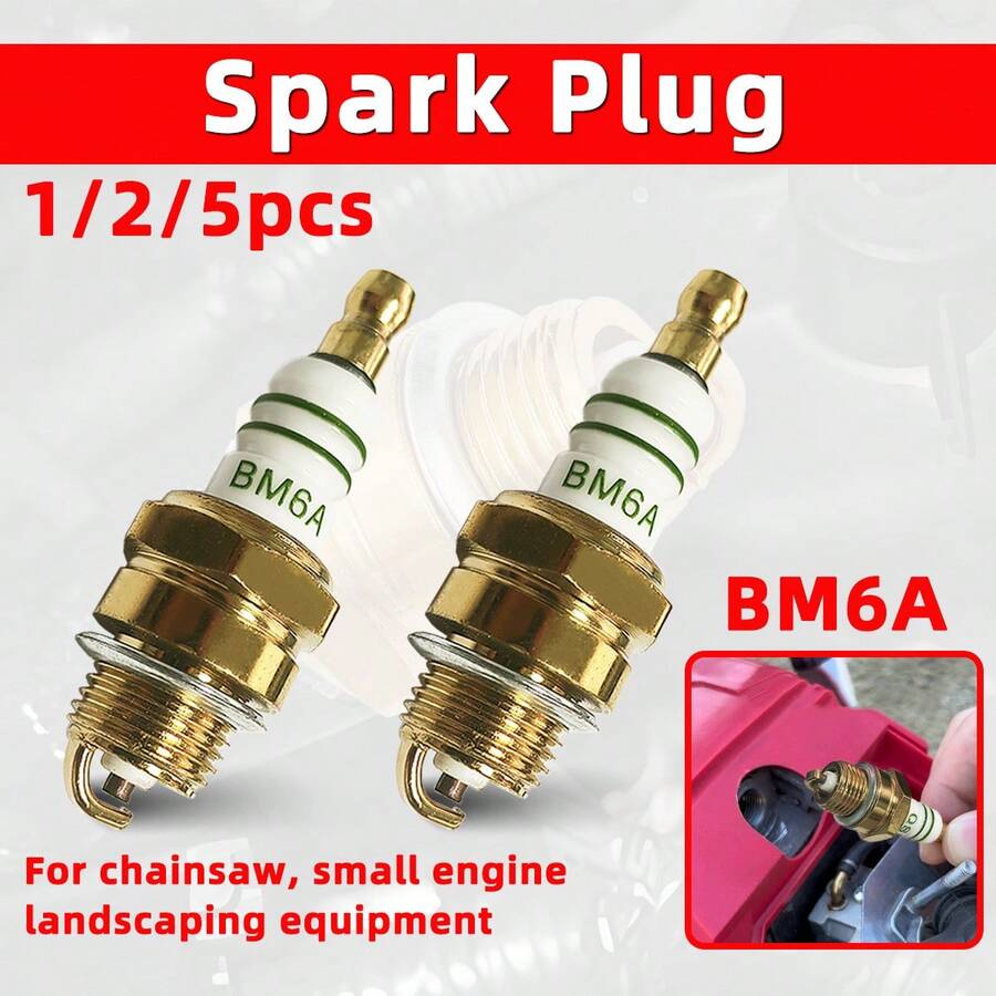 5入 BM6A 通用火星塞替換零件,適用於電鋸、割草機、修剪機及各類小型汽油引擎園藝動力設備 - A - 查看 1