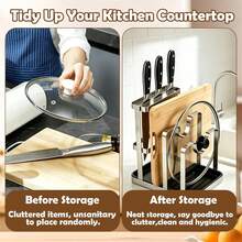 AMANKA Universal Knife Block, Stainless Steel Universal Knife Holder Block,Multifunctional Cutting Board Organizer, Pot Lid Organizer, Stainless Steel Kitchen Storage Rack For Lids, Boards, Knife, Spoon And Shovel, Knife Block Holder With Cleaning Brush - View 8